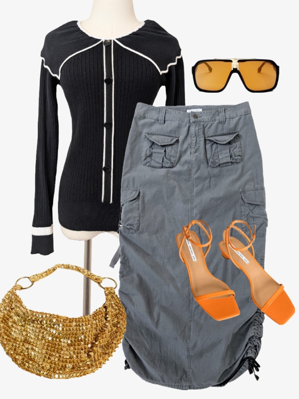 Lili Sidonio Black White Ribbed Top Oversized Collar Size Small